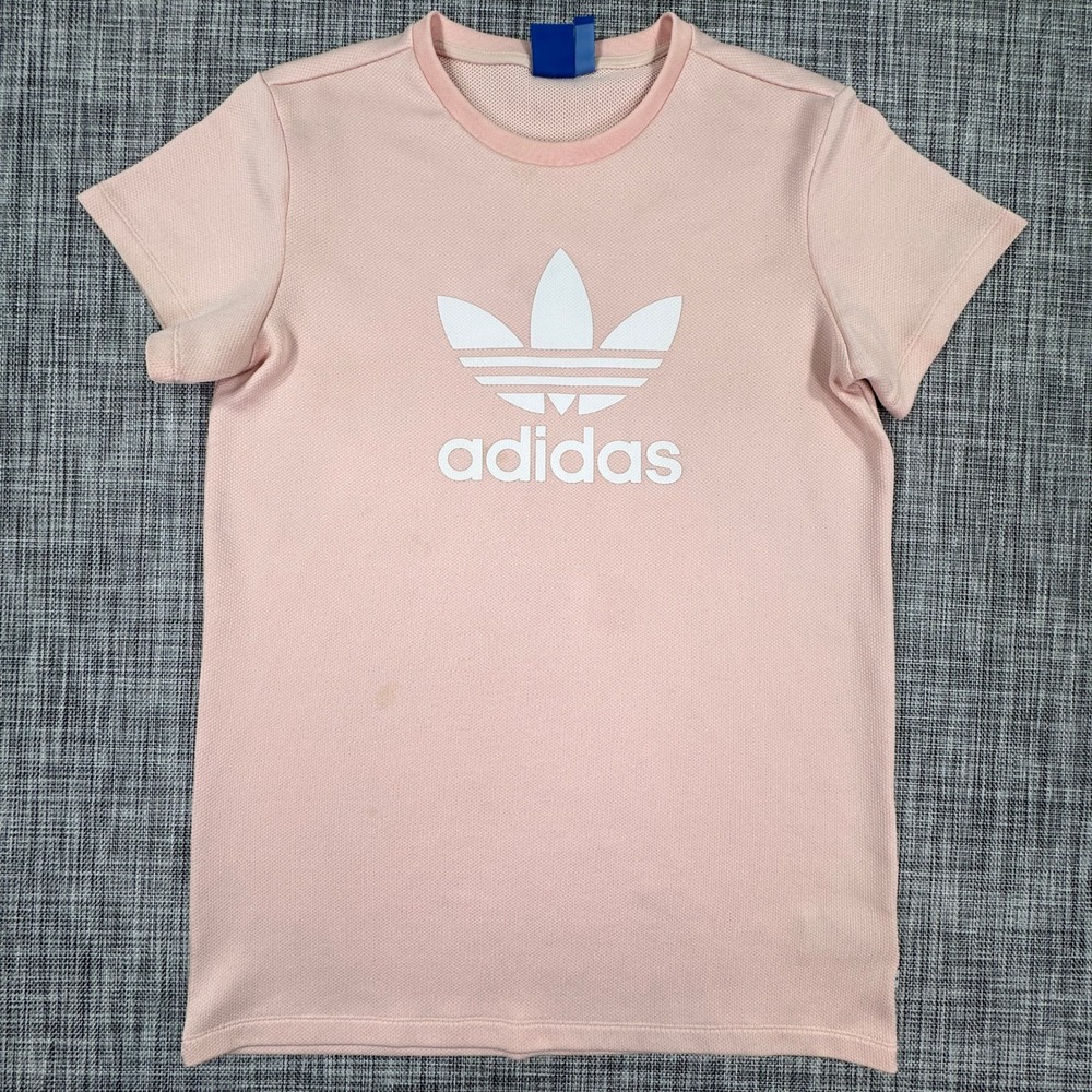 Adidas Originals Womens Trefoil T Shirt Medium Pink Textured Short Sleeve Top